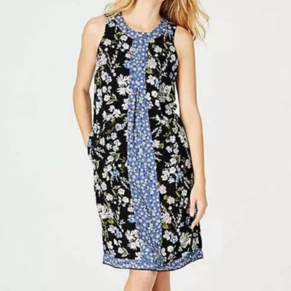 J. Jill Daisy Center Pleated Sleeveless Midi Dress SZ M